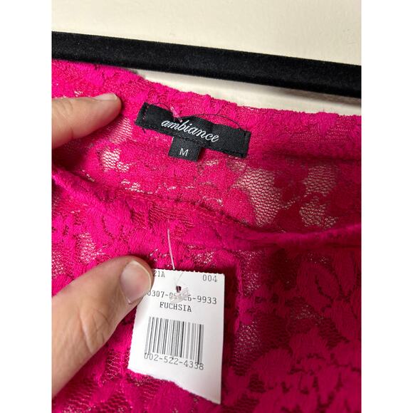 NWT Women’s Medium Ambiance Fuchsia Pink Lace Body Suit 3/4 Sleeves - Picture 2 of 3